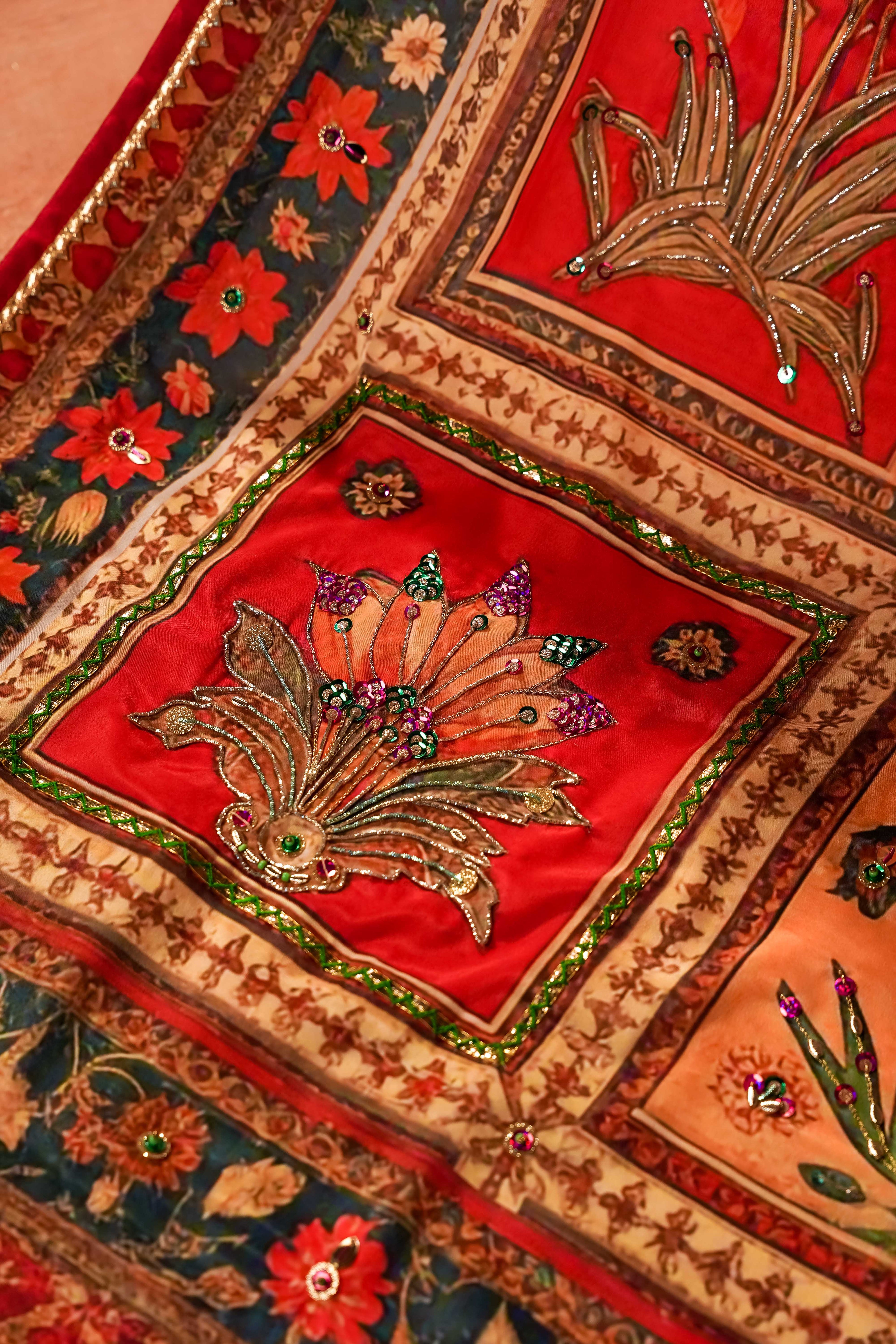 Gul Mohar Detail View - Luxury Pakistani Shawl - shoppingkarado.com