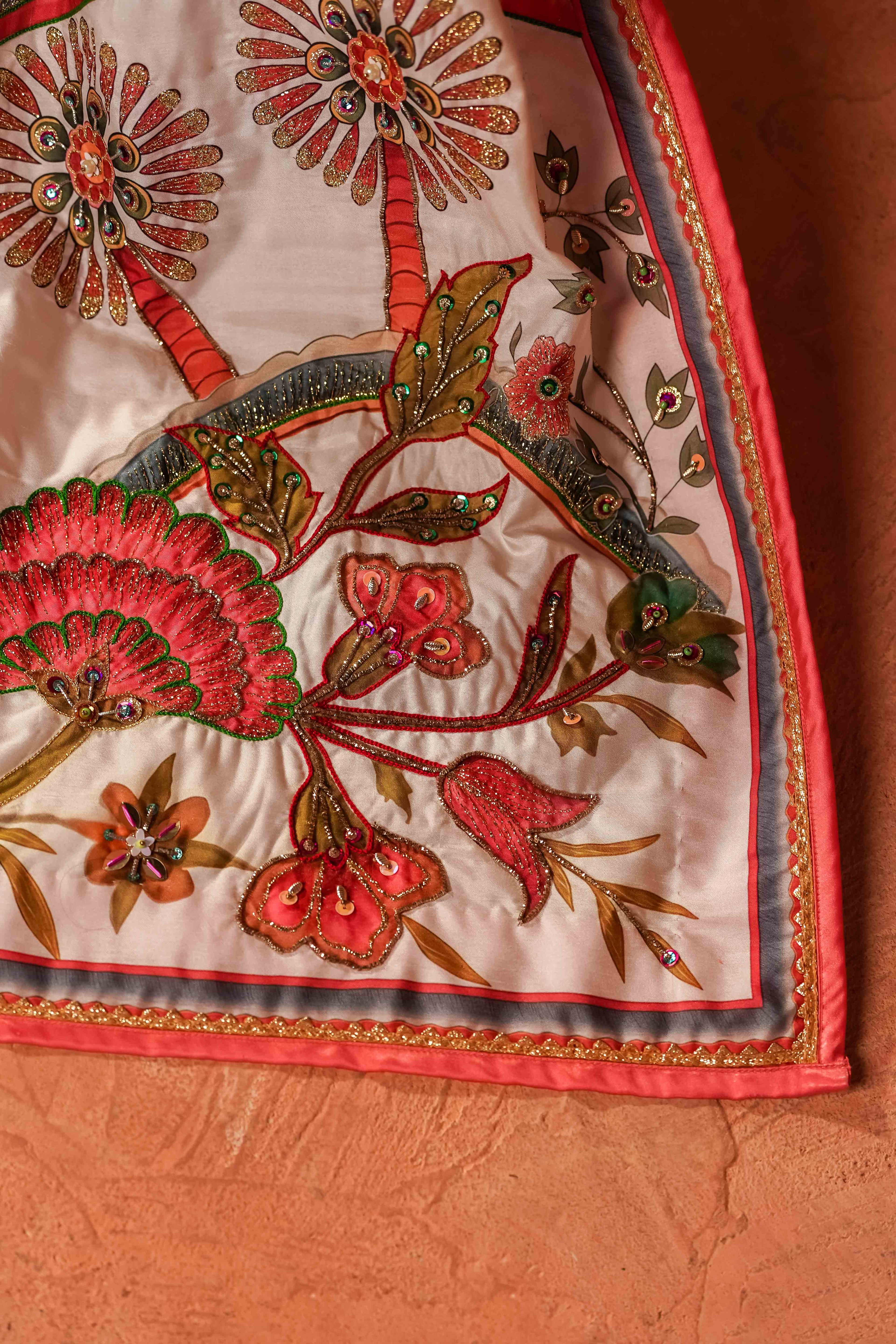 Vashah Tree of Life - Hand Embroidered Raw Silk Shawl - Shopping Karado