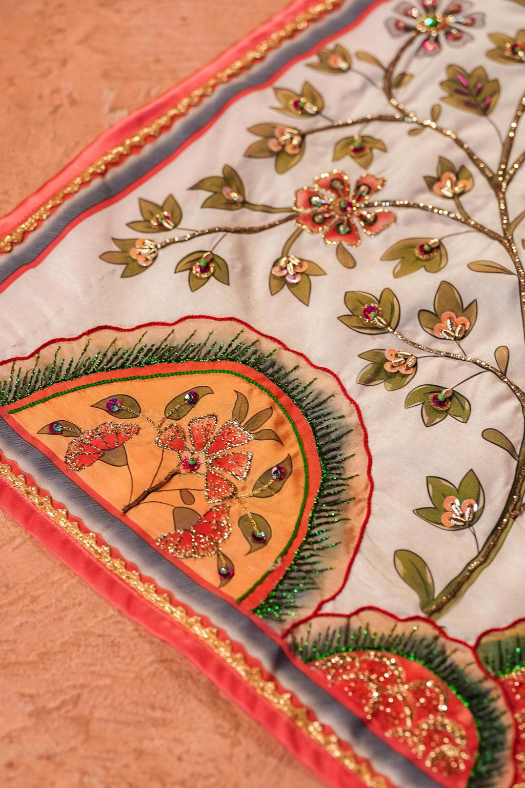 Tree of Life - Red Embroidered Luxury Shawl - Buy Online Pakistan