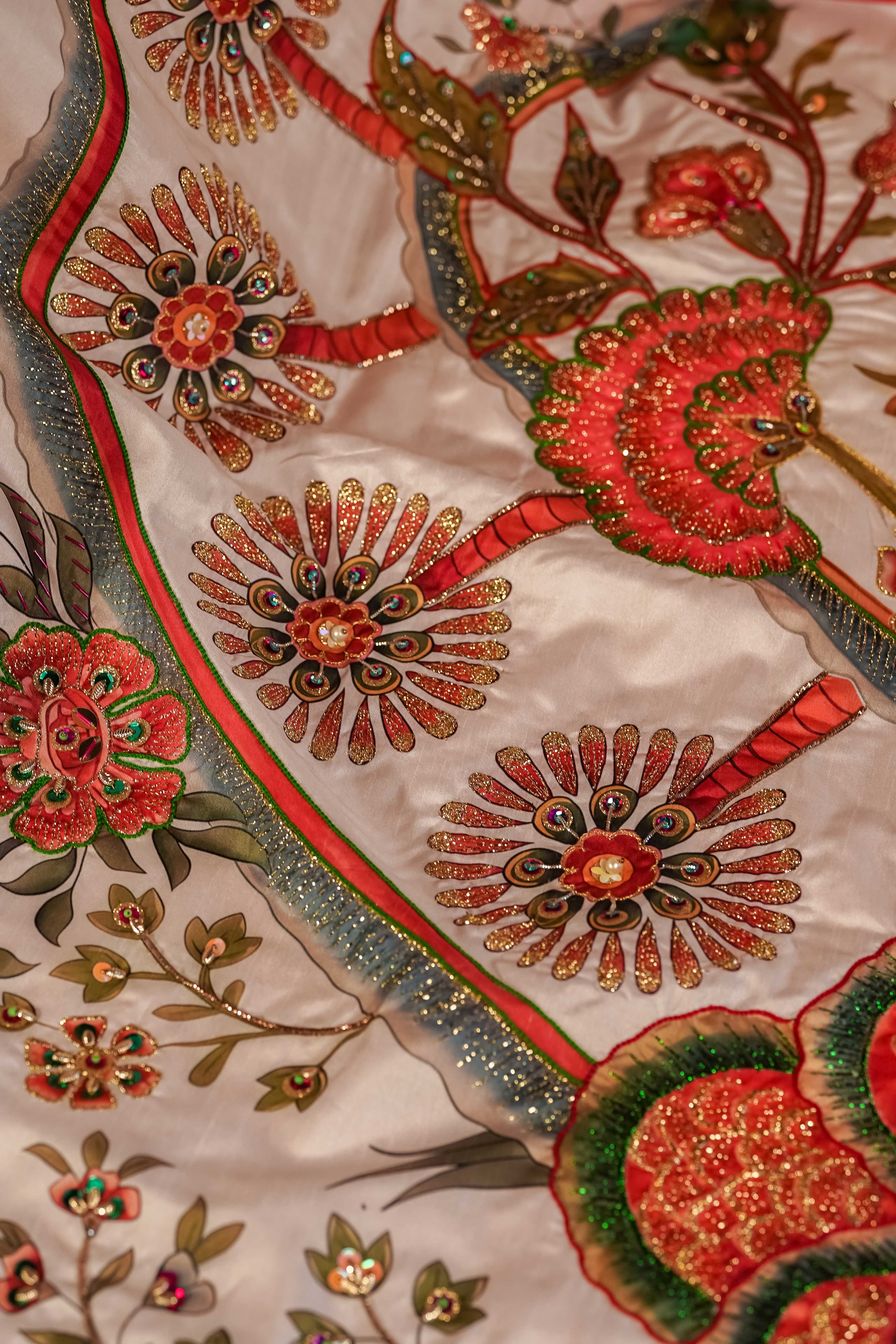 Tree of Life - Red Embroidered Luxury Shawl - Buy Online Pakistan