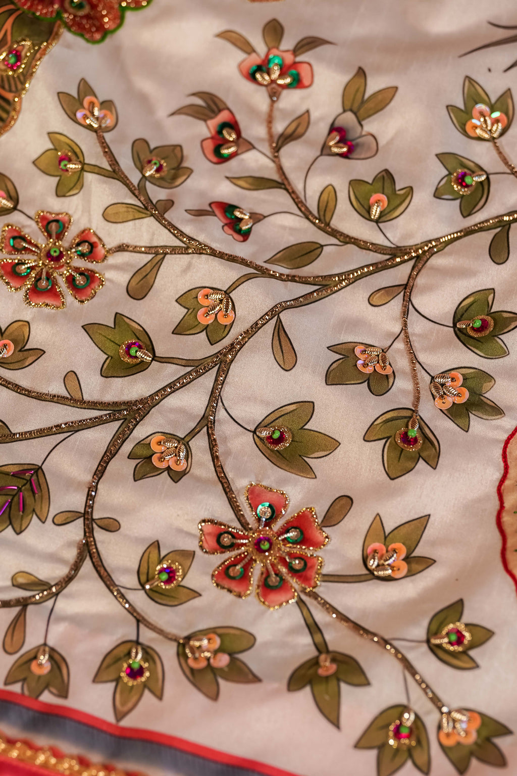 Vashah Tree of Life - Hand Embroidered Raw Silk Shawl - Shopping Karado