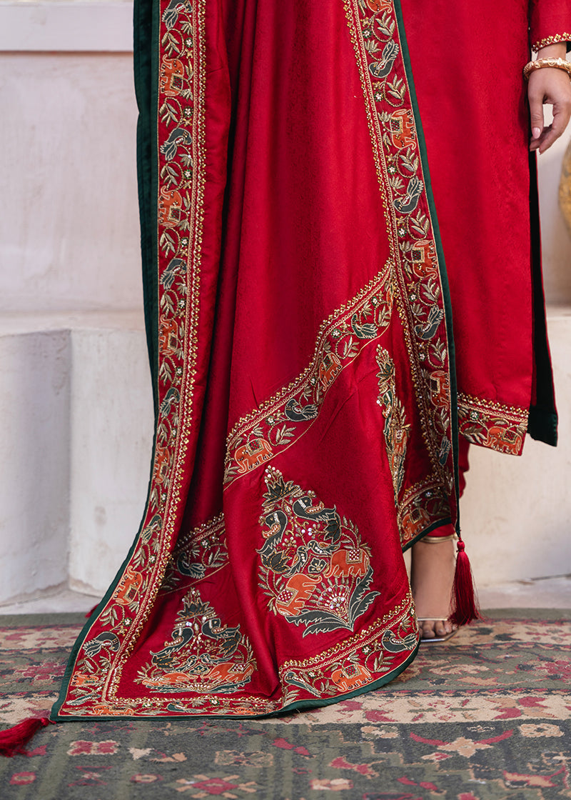 Sarwari Shawl - Red Embroidered Luxury Shawl - Buy Online Pakistan