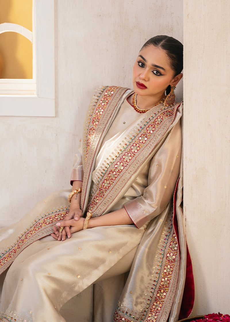 Hyderabadi Khara Dupatta - Gold Embroidered Luxury Shawl - Buy Online Pakistan