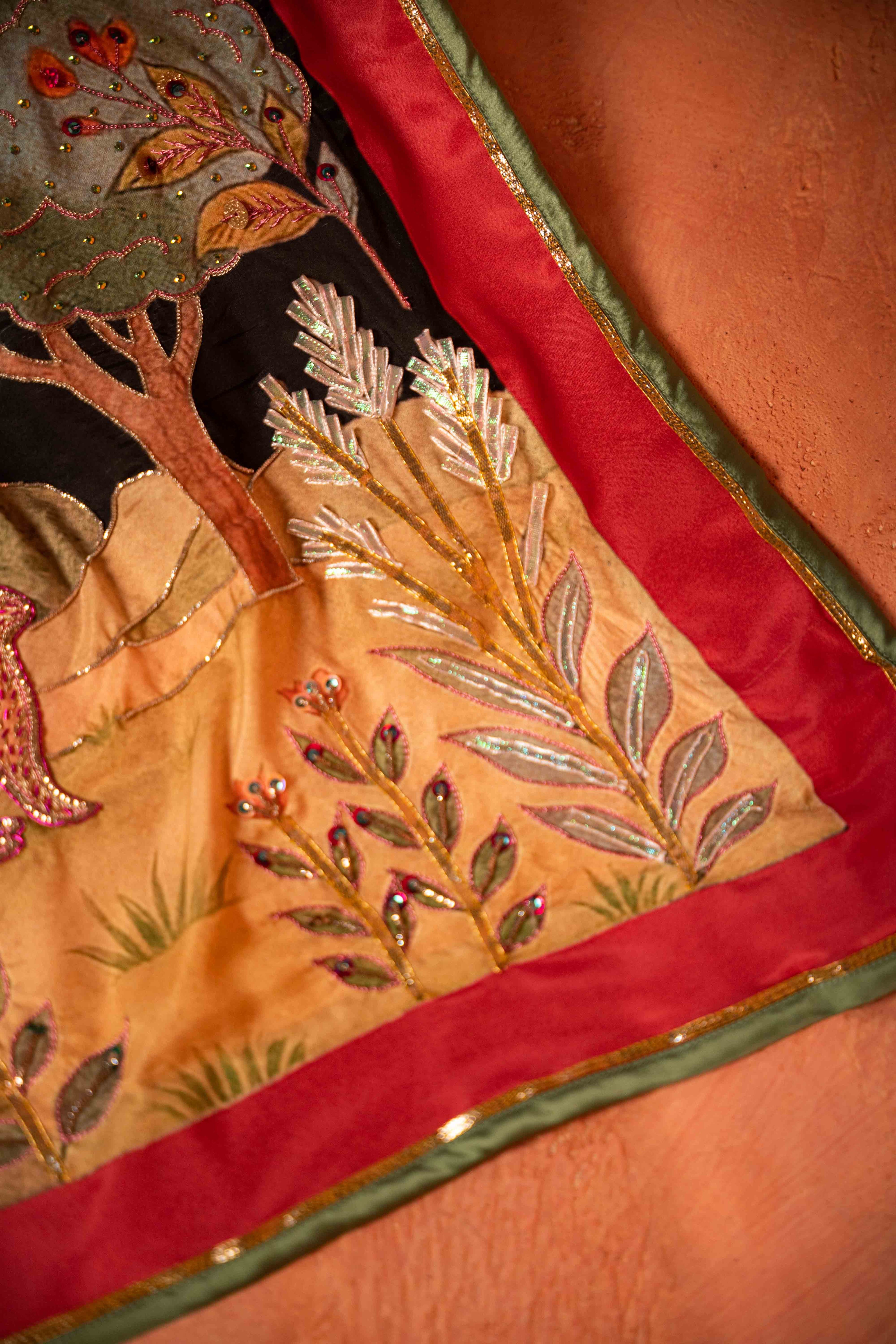 Baagh e Noor - Handcrafted Raw Silk Shawl by Vashah - Shopping Karado