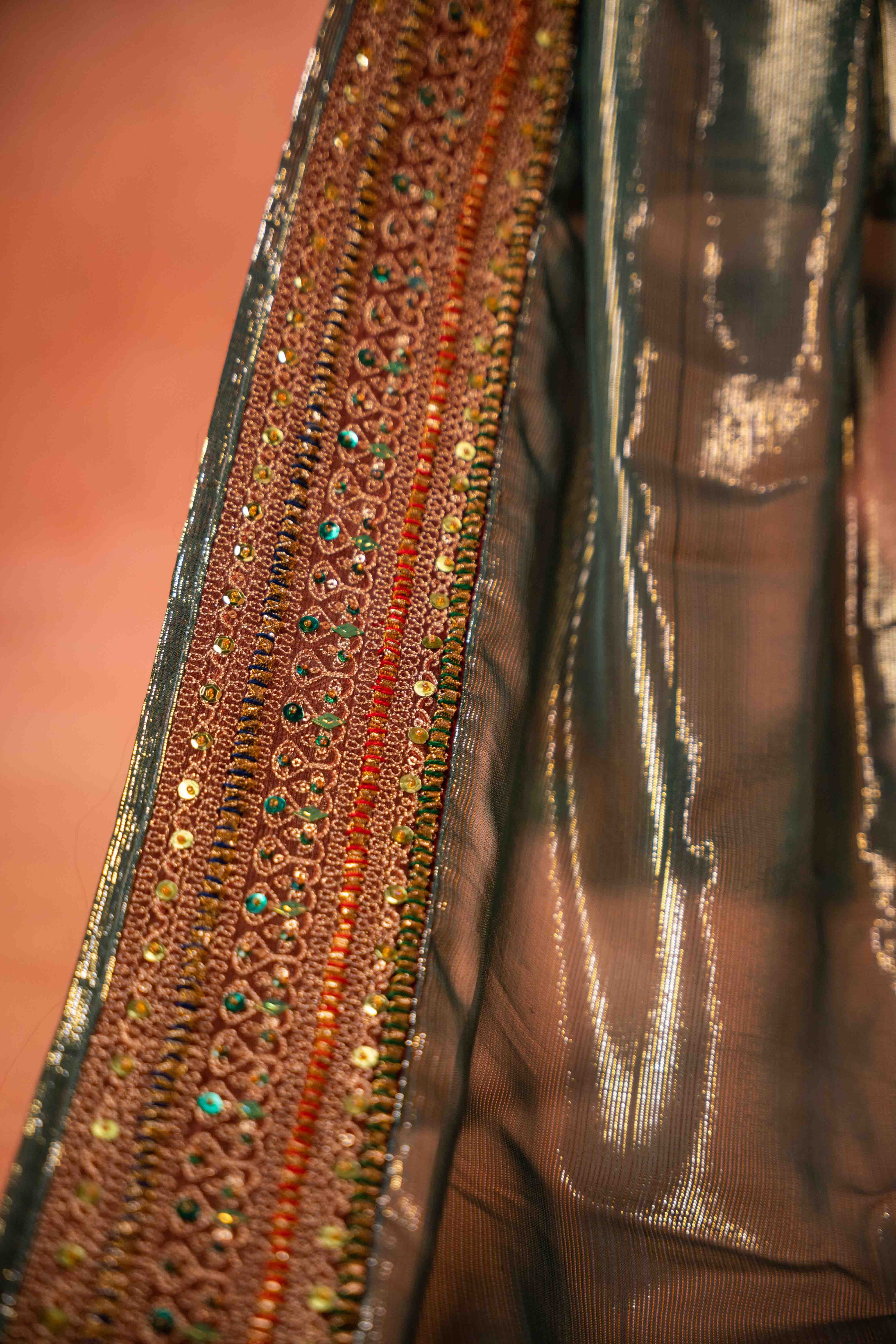 Gul Bano Shawl (Green) - Red Embroidered Luxury Shawl - Buy Online Pakistan