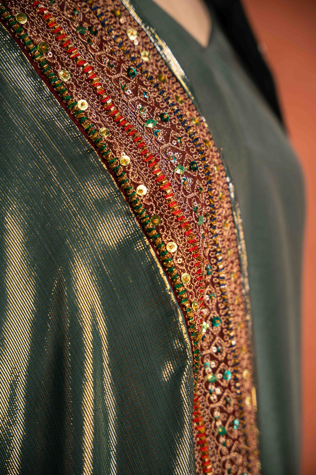 Gul Bano Shawl (Green) - Red Embroidered Luxury Shawl - Buy Online Pakistan