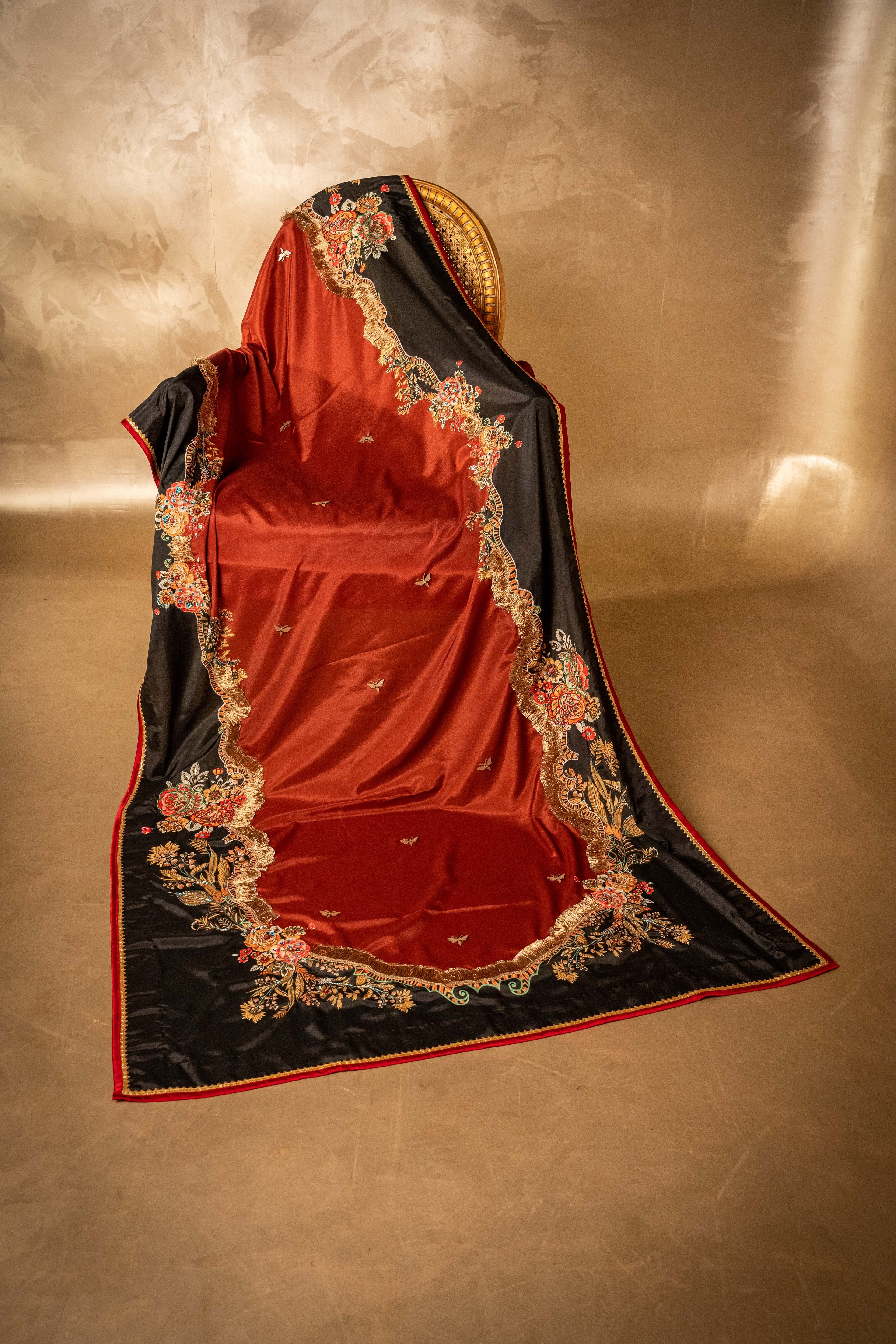 Bahar-e-Gul - Red Embroidered Luxury Shawl - Buy Online Pakistan