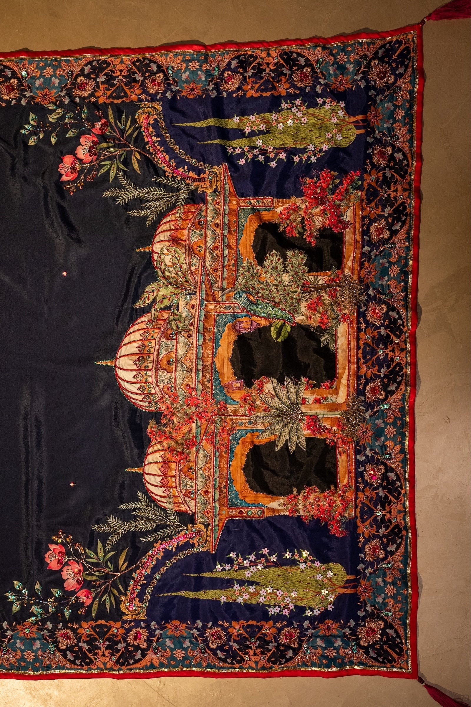 Vashah Chandni Raat Shawl - Hand Embroidered Raw Silk Shawl - Shopping Karado