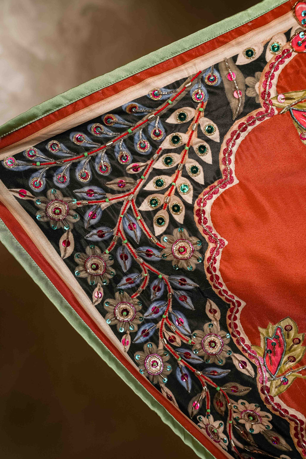 Vashah Sunehri Mitti - Hand Embroidered Silk Shawl - Shopping Karado