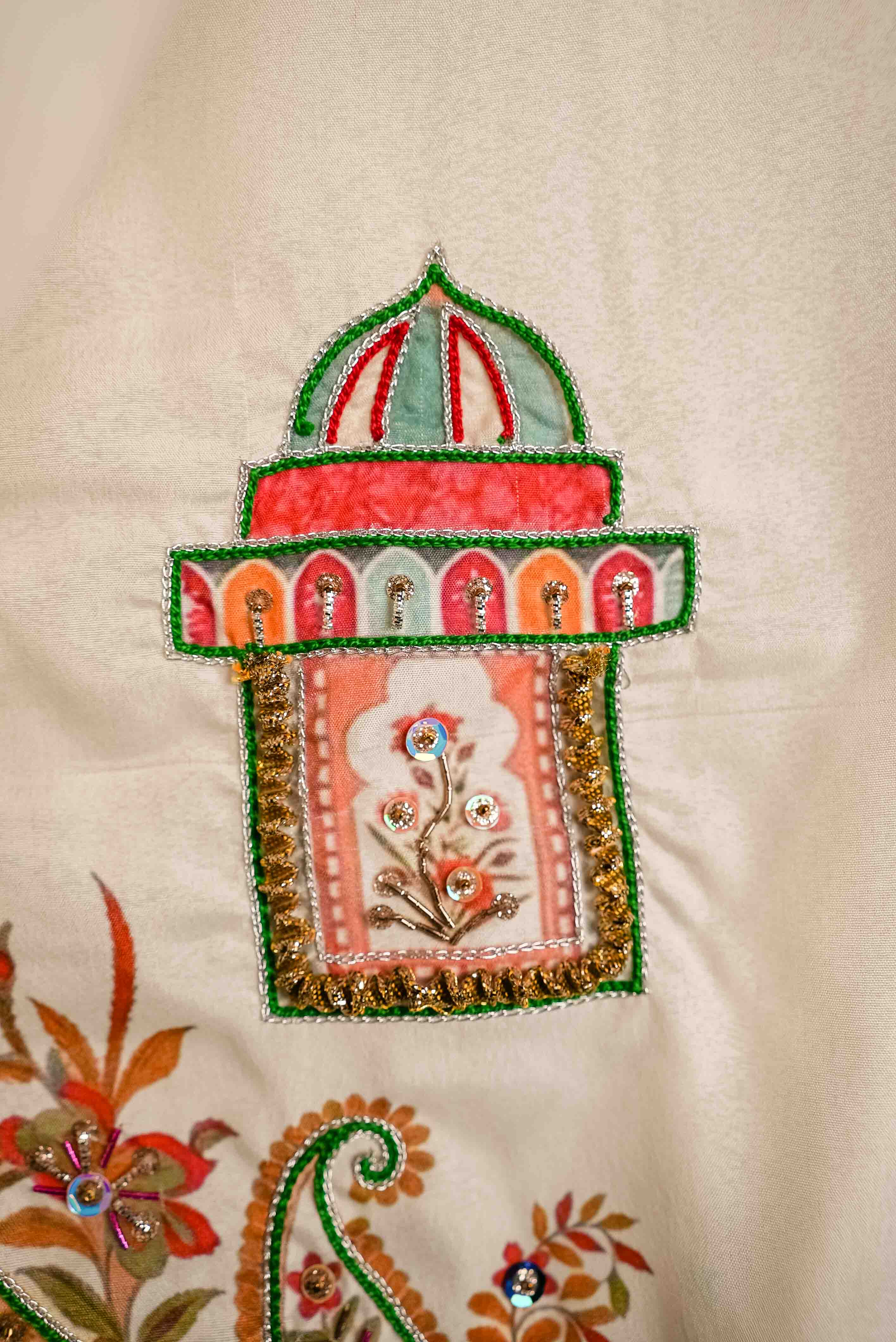Vashah Amaranth Bagh - Hand Embroidered Raw Silk Shawl - Shopping Karado