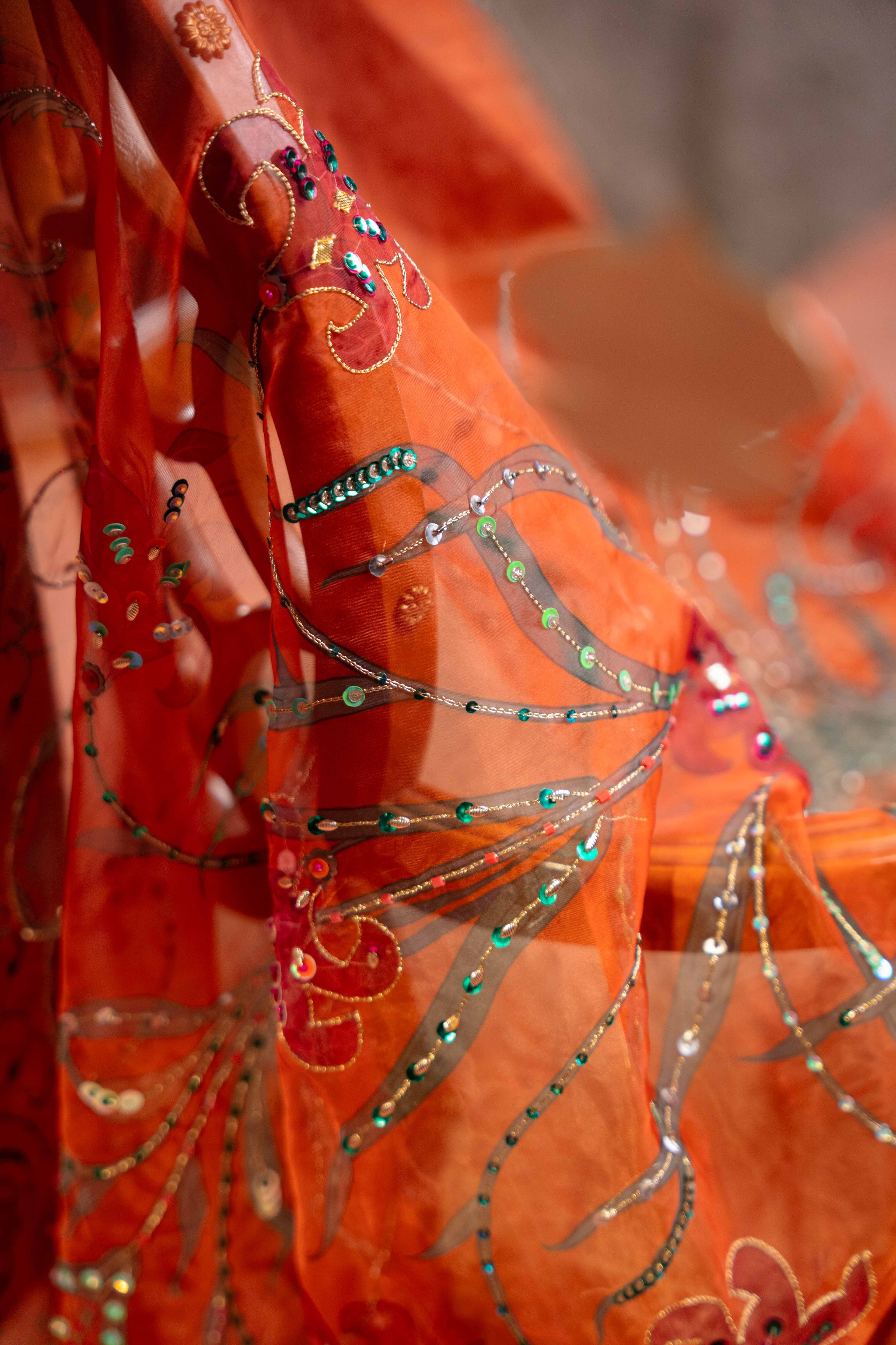Vashah Banaras - Hand Embroidered Organza Shawl - Shopping Karado