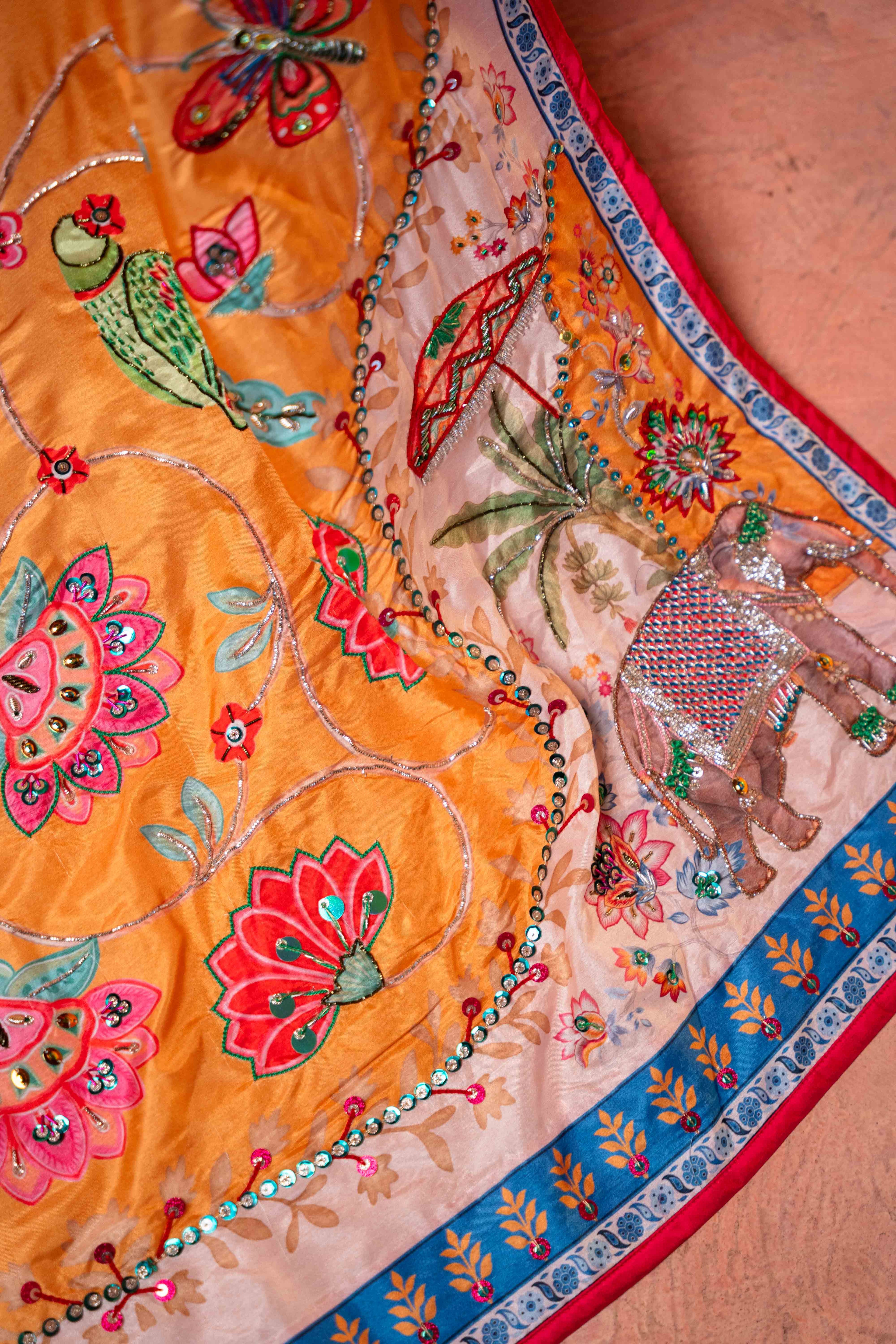 Vashah Poshaq Shawl - Hand Embroidered Raw Silk Shawl - Shopping Karado