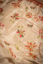 Vashah Chintz White - Hand Embroidered Raw Silk Shawl - Shopping Karado