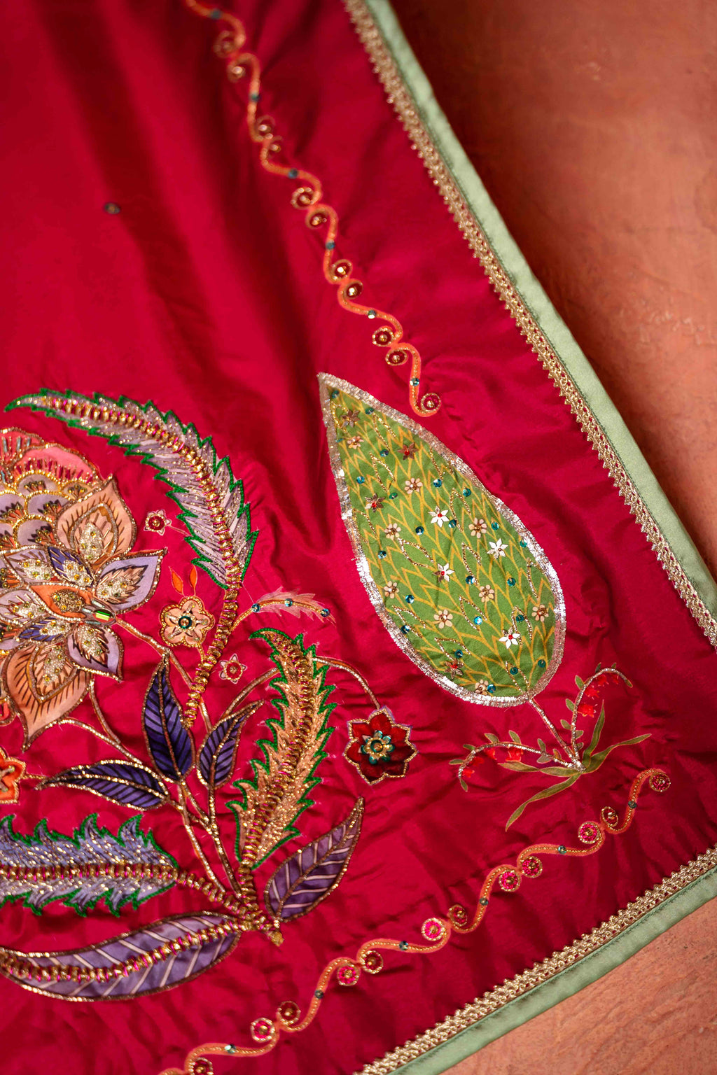 ROSE OF THE MOON - Red Embroidered Luxury Shawl - Buy Online Pakistan
