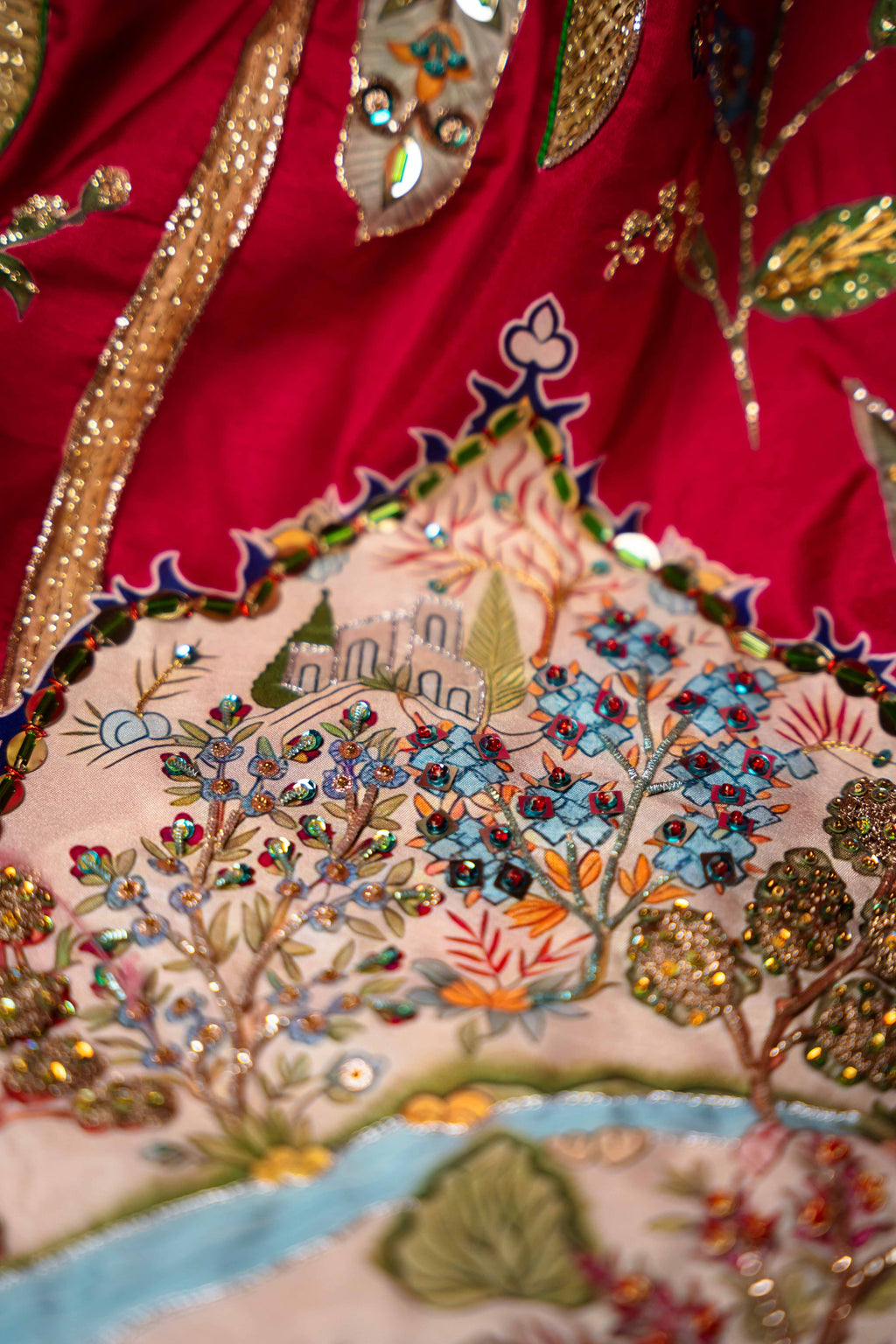 ROSE OF THE MOON - Red Embroidered Luxury Shawl - Buy Online Pakistan