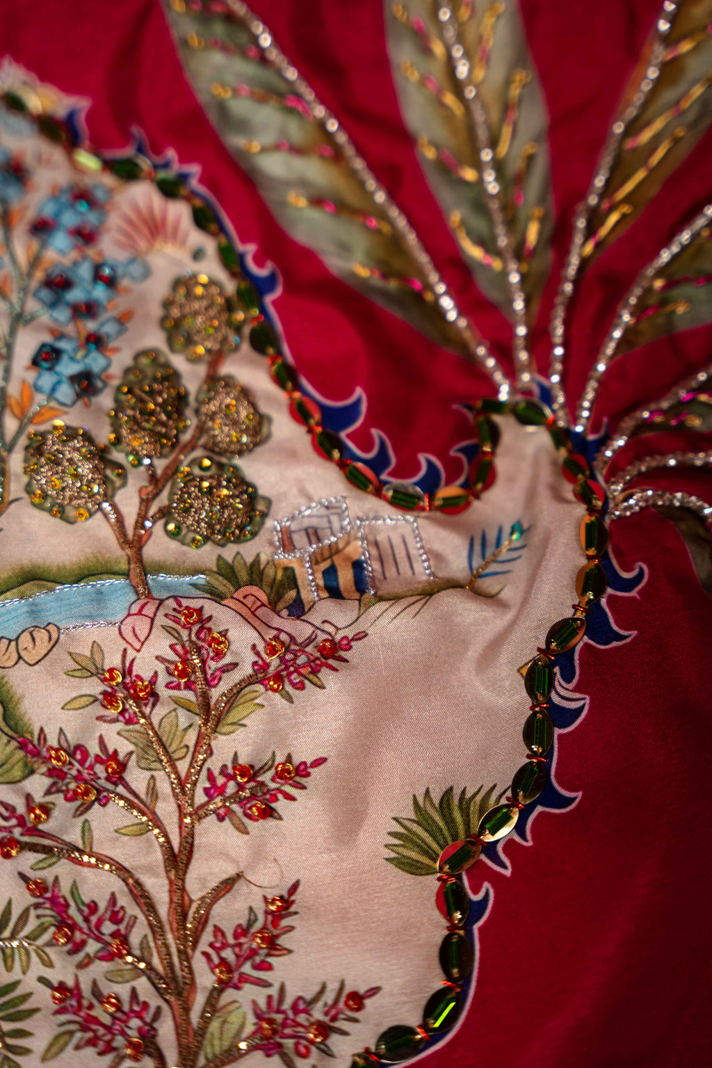 ROSE OF THE MOON Detail View - Luxury Pakistani Shawl - shoppingkarado.com