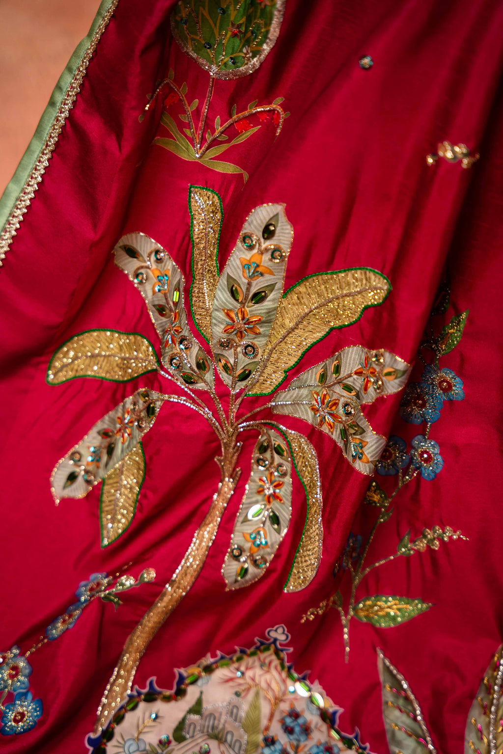 ROSE OF THE MOON - Red Embroidered Luxury Shawl - Buy Online Pakistan
