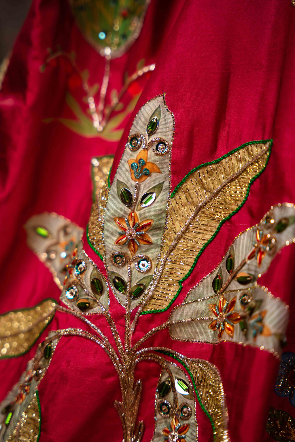 Vashah ROSE OF THE MOON - Hand Embroidered Raw Silk Shawl - Shopping Karado