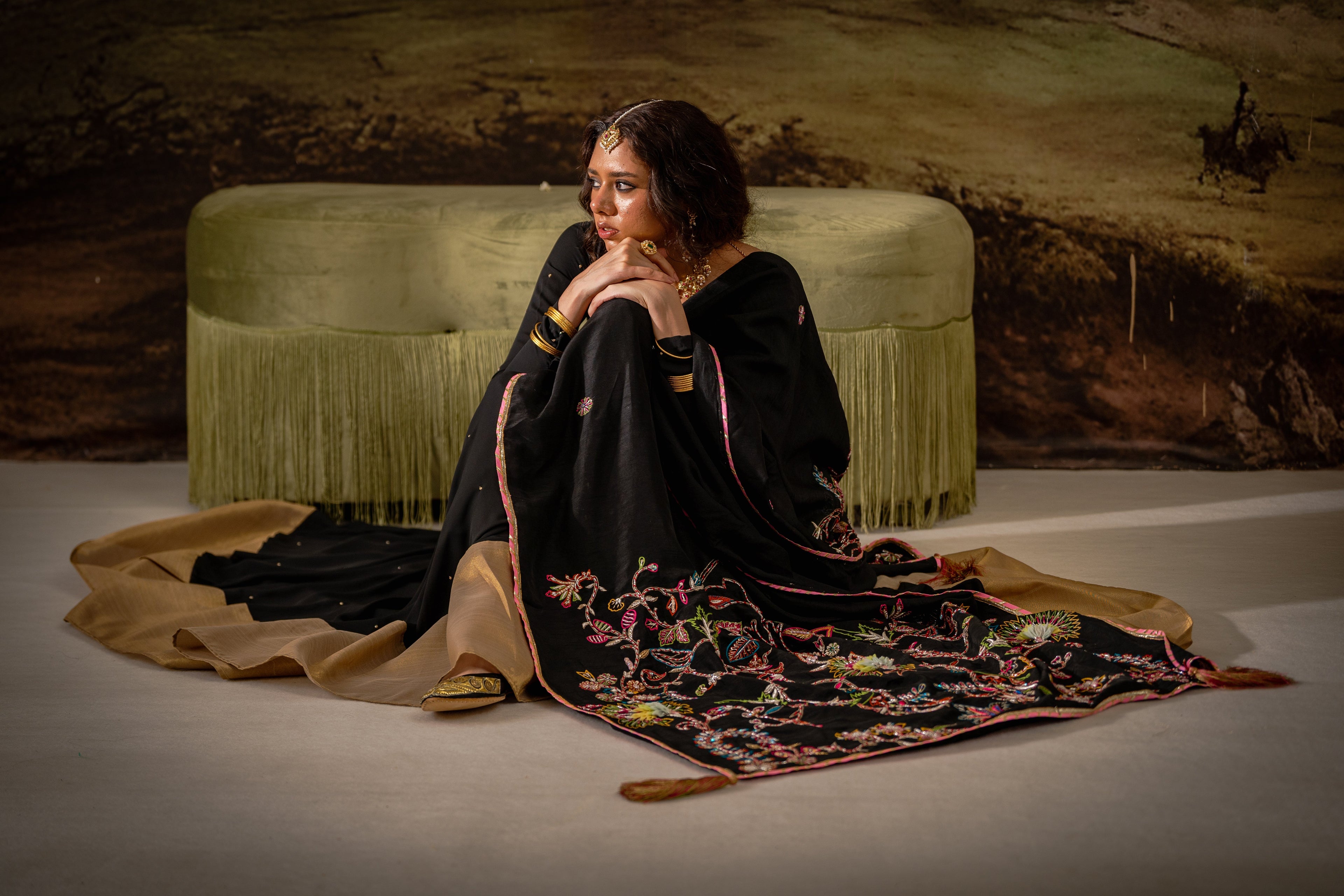 Midnight Chintz - Red Embroidered Luxury Shawl - Buy Online Pakistan
