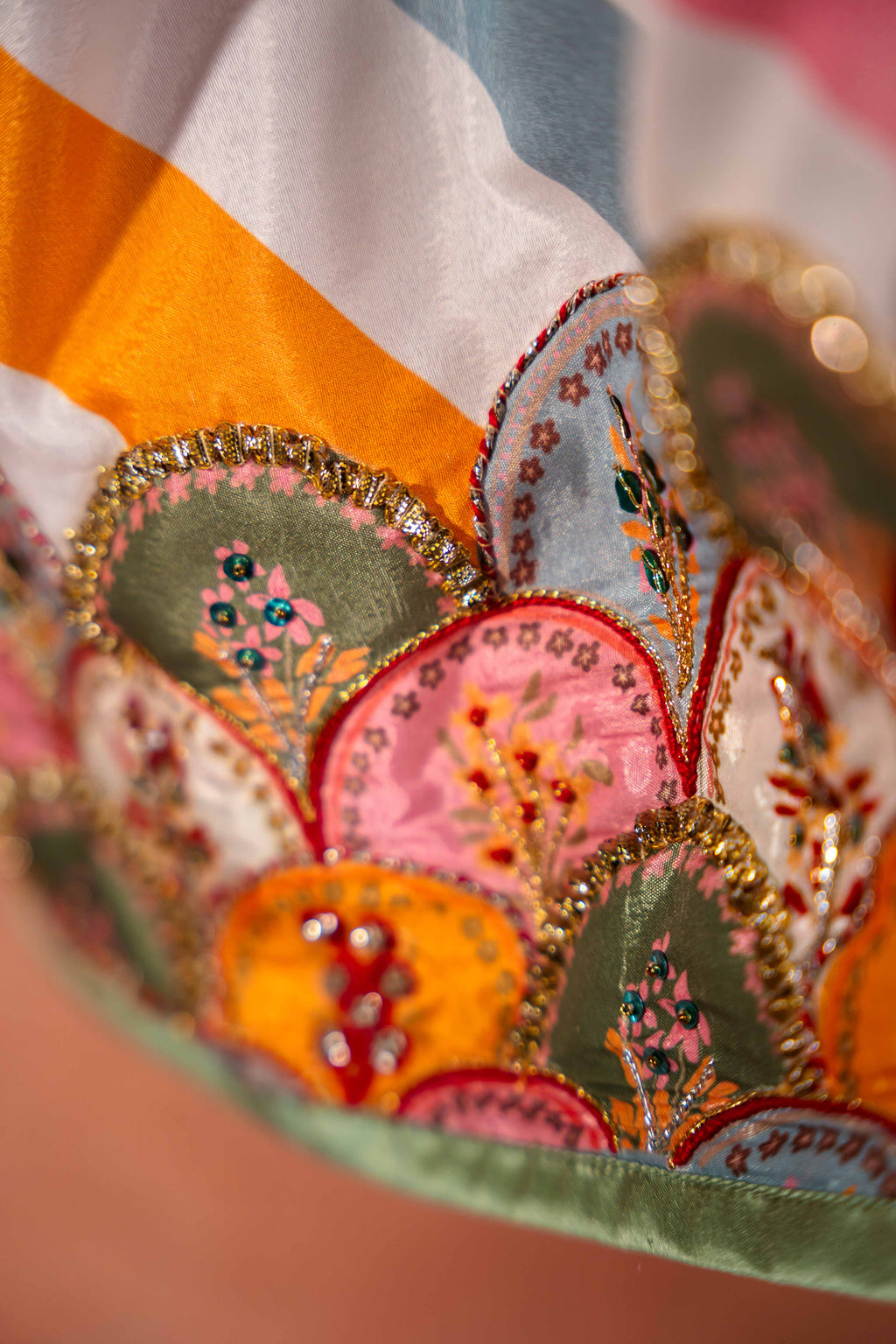 Vashah MOON STRIPES - Hand Embroidered Raw Silk Shawl - Shopping Karado