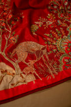 Deer Forest - Red Embroidered Luxury Shawl - Buy Online Pakistan