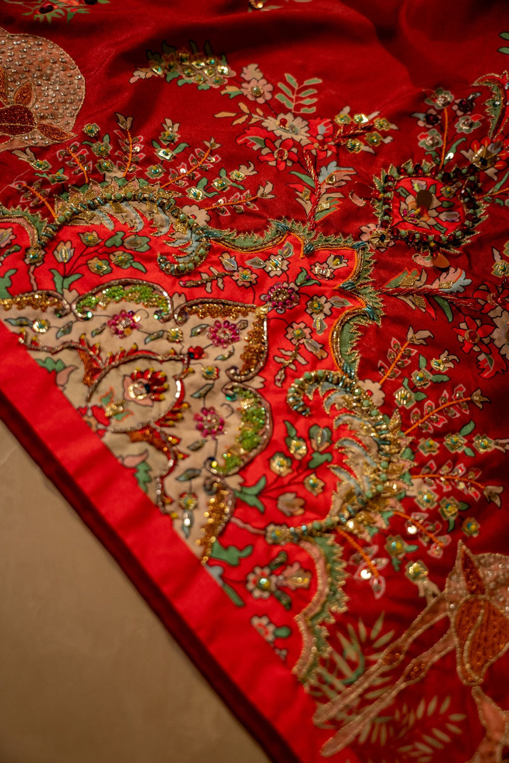 Vashah Deer Forest - Hand Embroidered Raw Silk Shawl - Shopping Karado