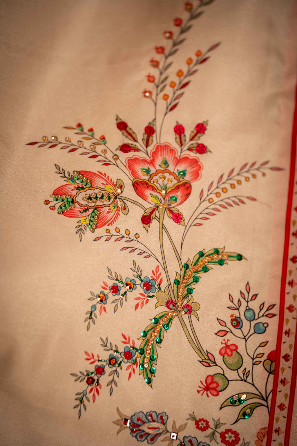 Vashah Chandni Dupatta - Hand Embroidered Raw Silk Shawl - Shopping Karado