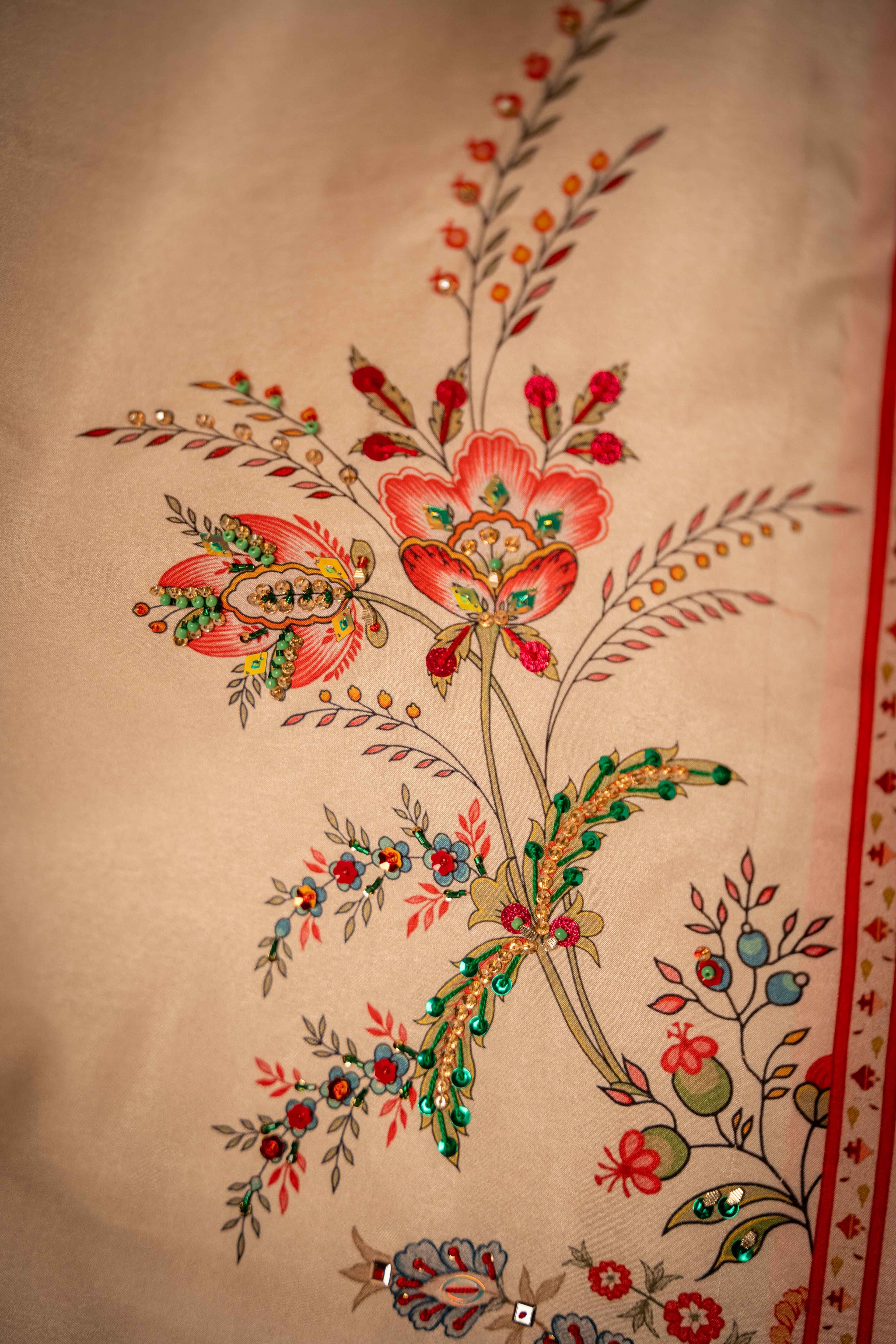 Vashah Chandni Dupatta - Hand Embroidered Raw Silk Shawl - Shopping Karado