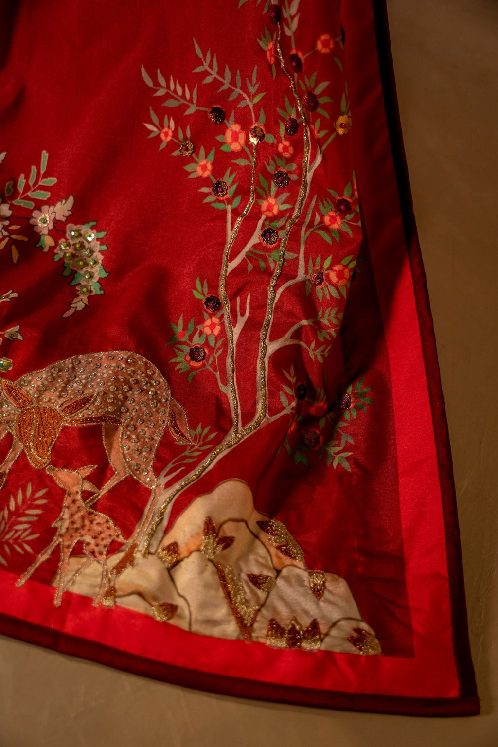 Deer Forest Detail View - Luxury Pakistani Shawl - shoppingkarado.com