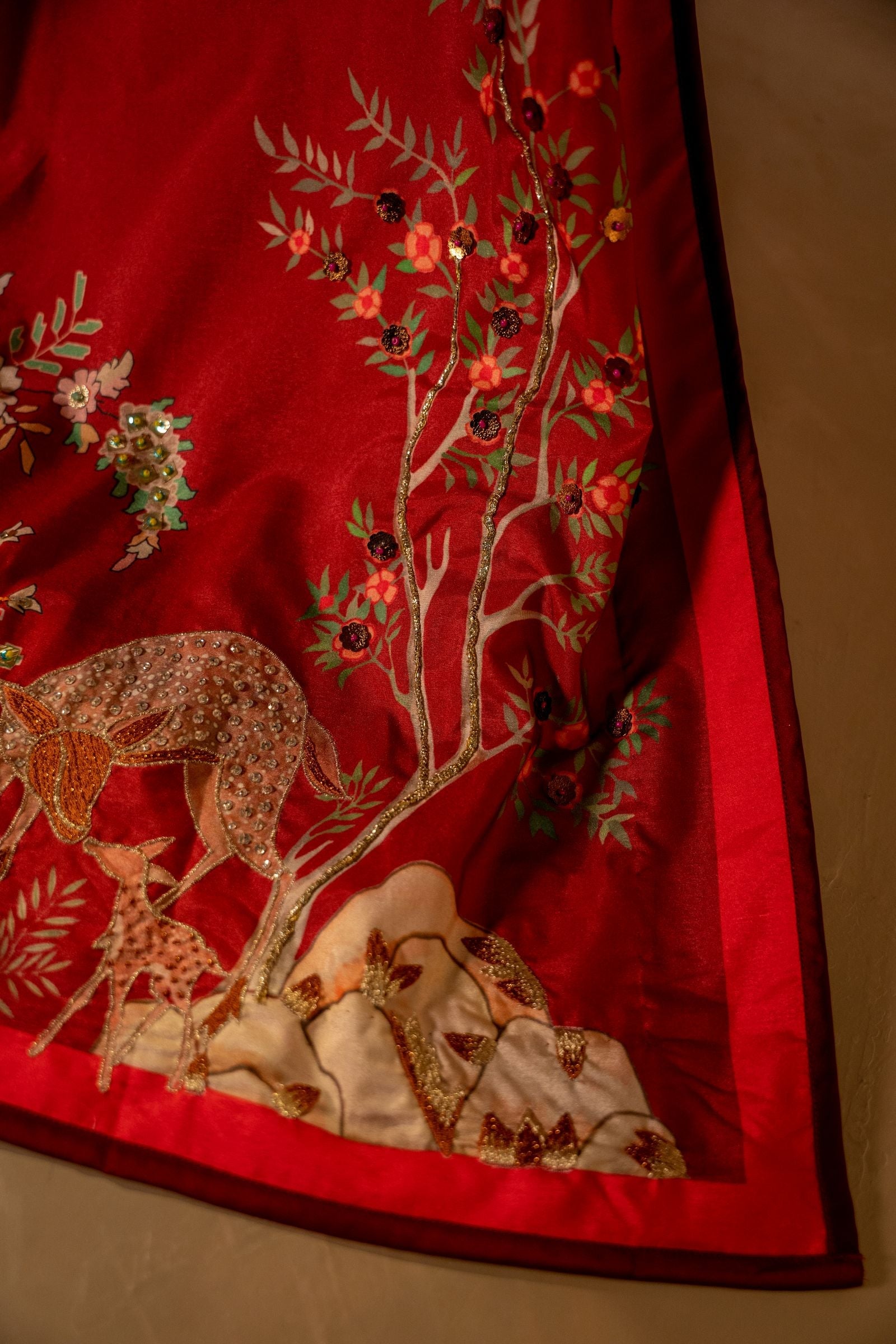 Deer Forest Detail View - Luxury Pakistani Shawl - shoppingkarado.com