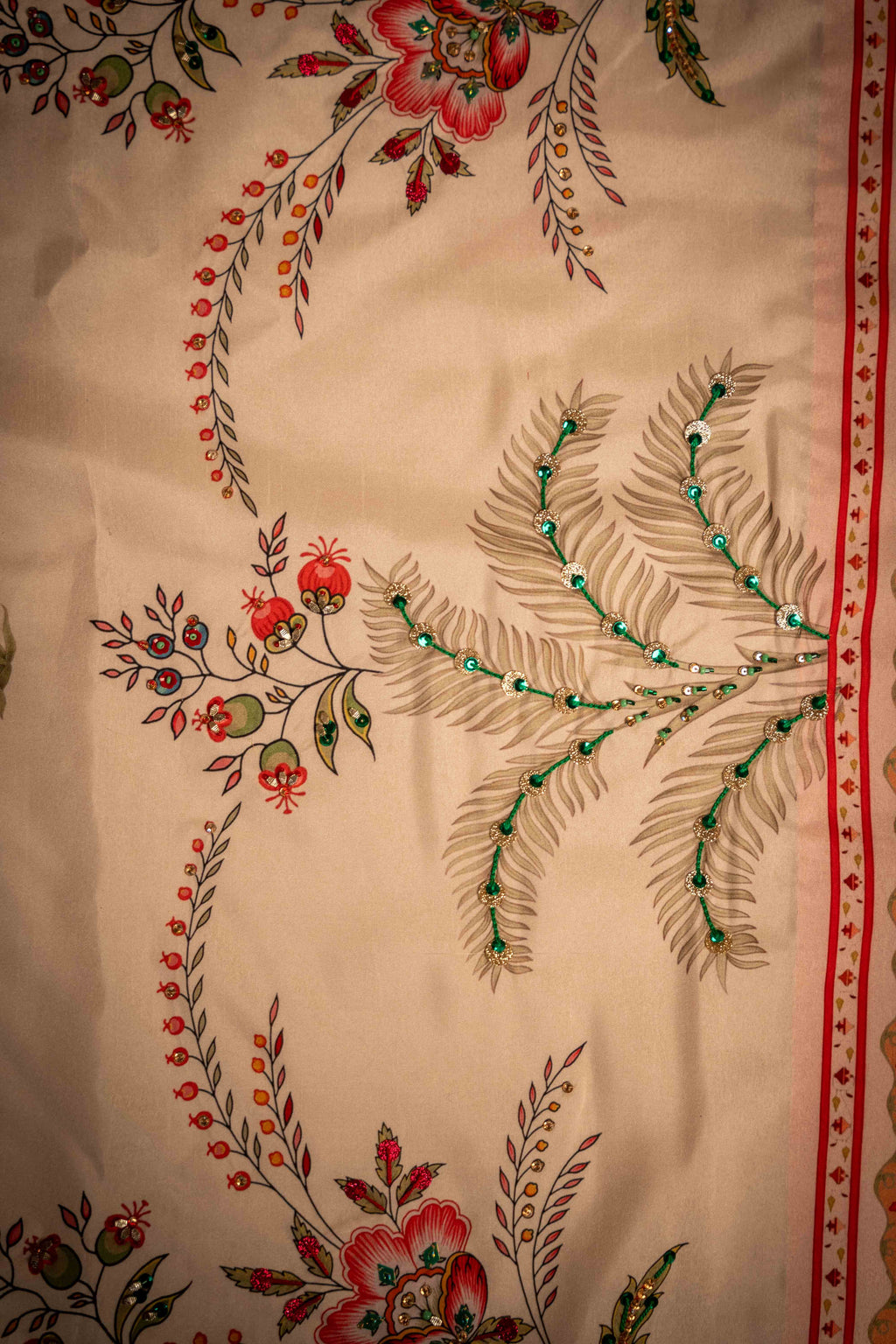 Vashah Chandni Dupatta - Hand Embroidered Raw Silk Shawl - Shopping Karado
