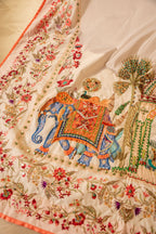 Vashah Lahore Fort - Hand Embroidered Raw Silk Shawl - Shopping Karado