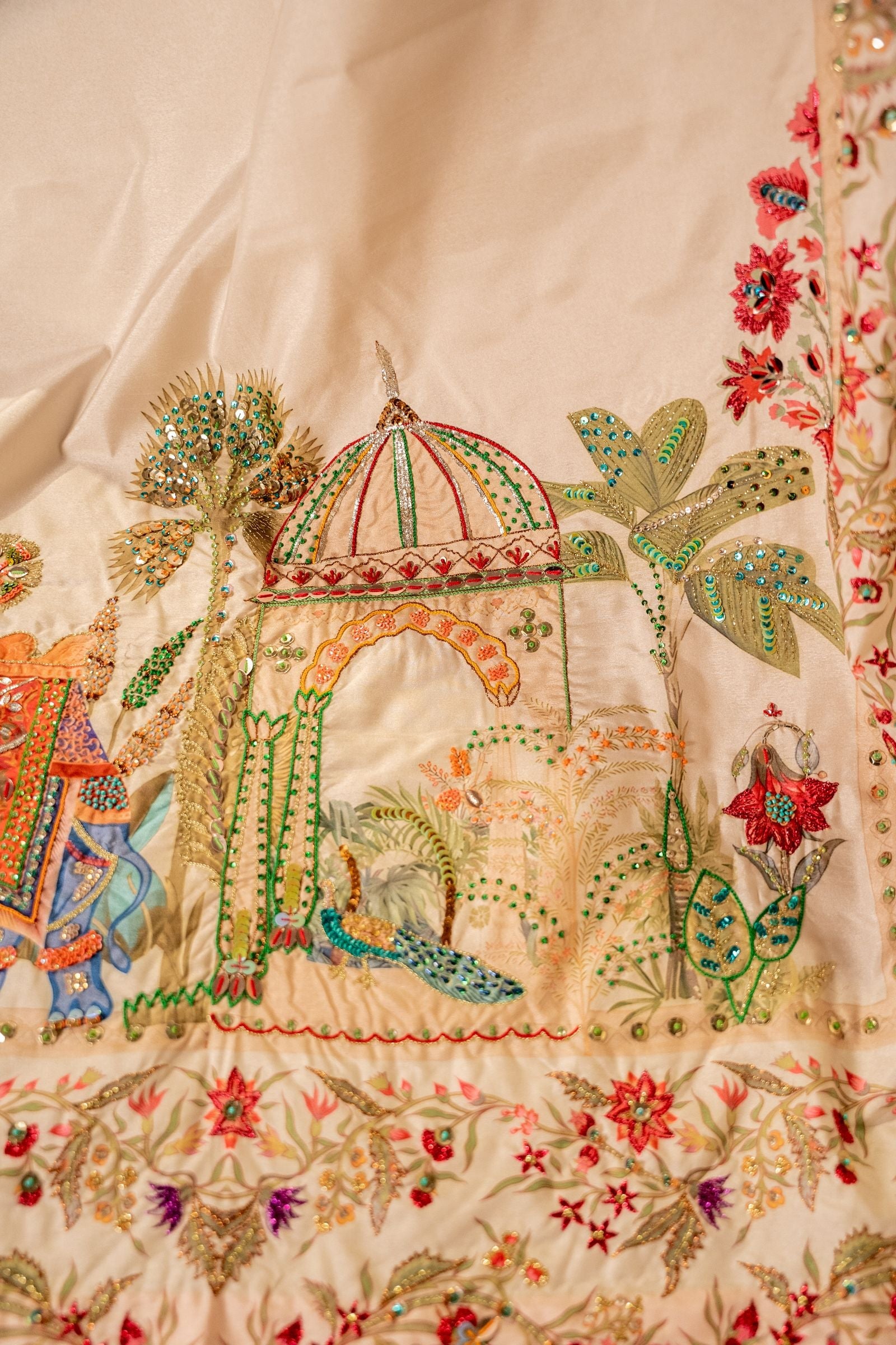 Lahore Fort - White Embroidered Luxury Shawl - Buy Online Pakistan