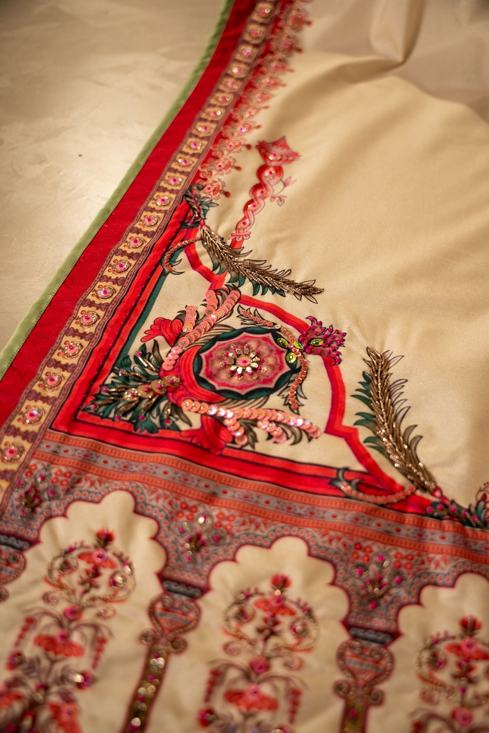 Vashah Qurbat-Shawl - Hand Embroidered Raw Silk Shawl - Shopping Karado