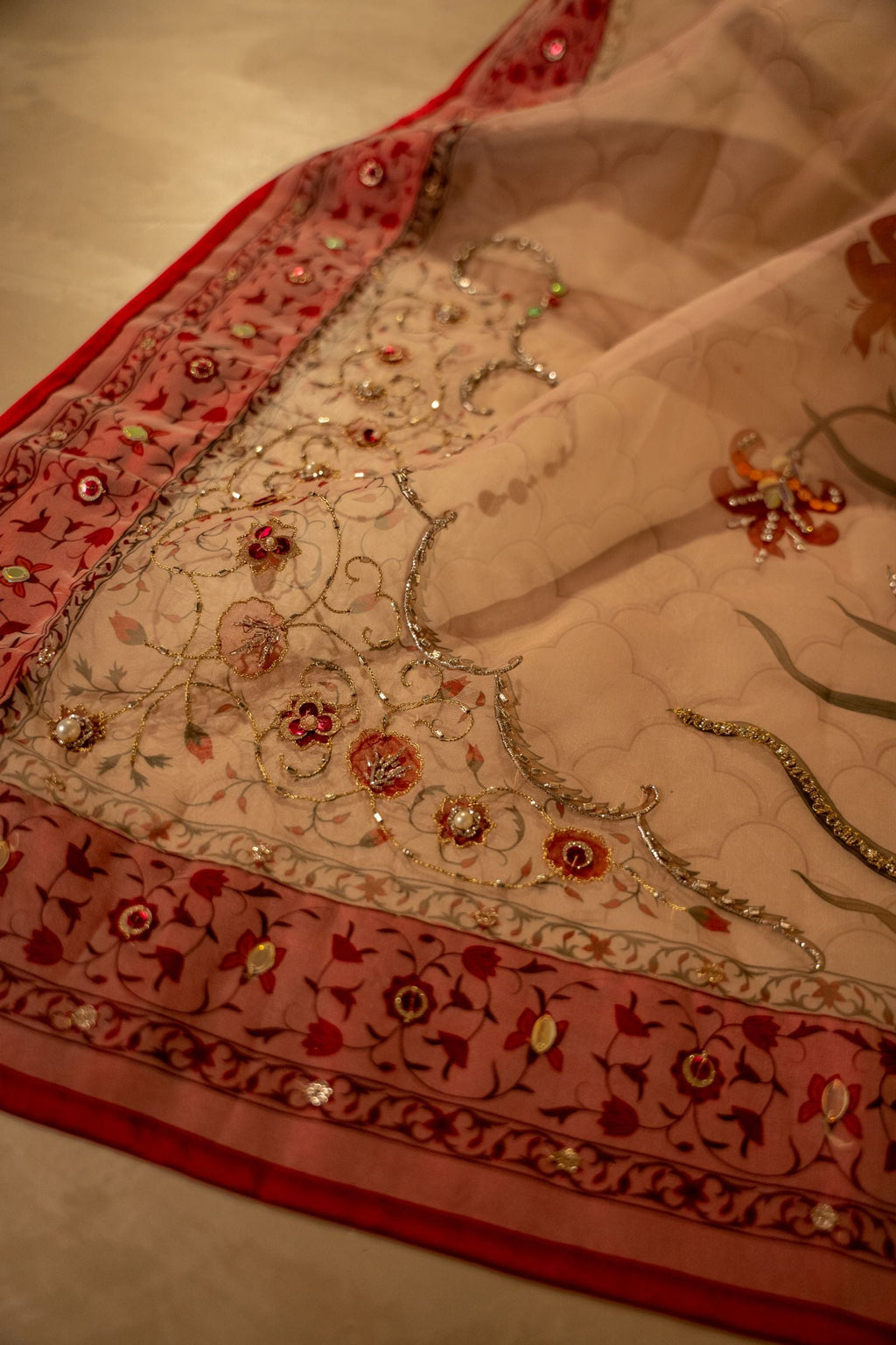 Vashah Roshanay - Shawl - Hand Embroidered Organza Shawl - Shopping Karado