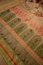Vashah Afsanah - Shawl - Hand Embroidered Organza Shawl - Shopping Karado