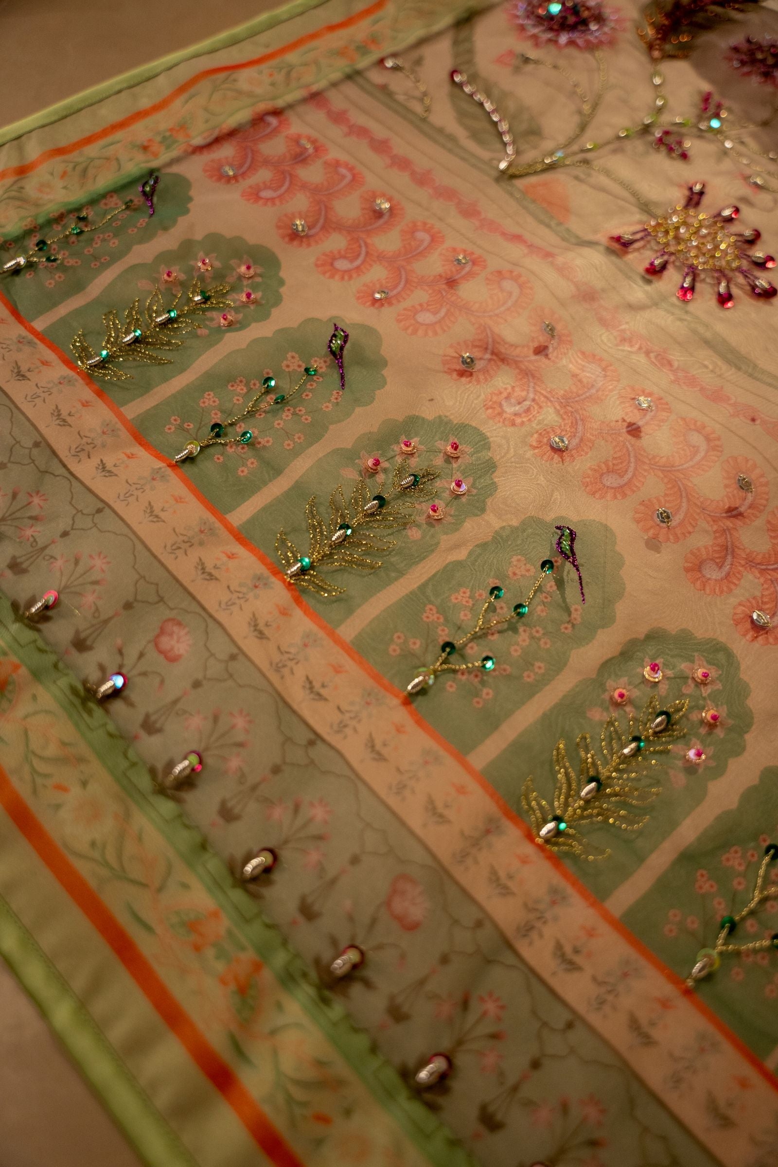 Vashah Afsanah - Shawl - Hand Embroidered Organza Shawl - Shopping Karado