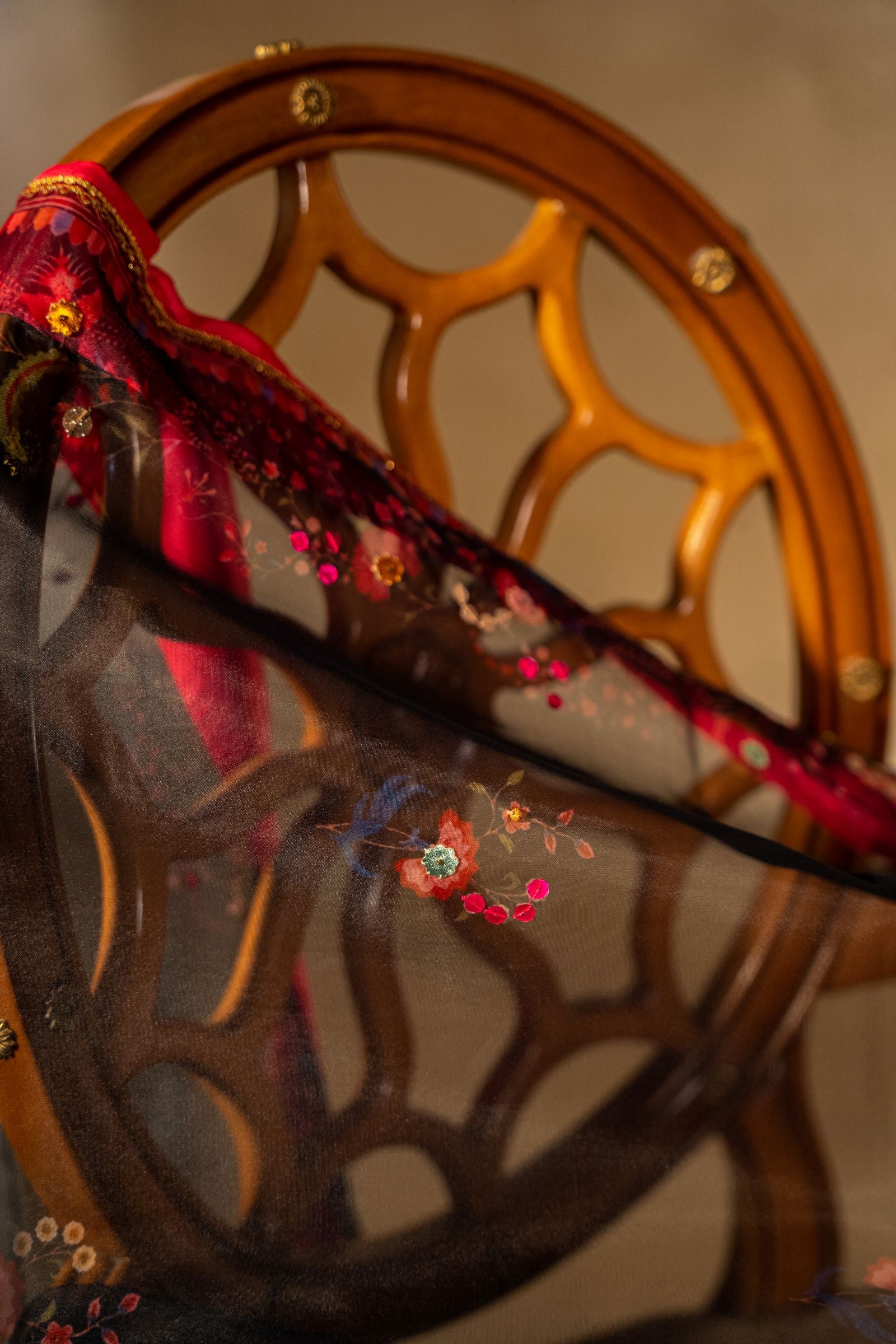Raqs - Dupatta - Red Embroidered Luxury Shawl - Buy Online Pakistan