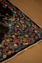 Vashah Black Dhanak - Hand Embroidered Silk Shawl - Shopping Karado