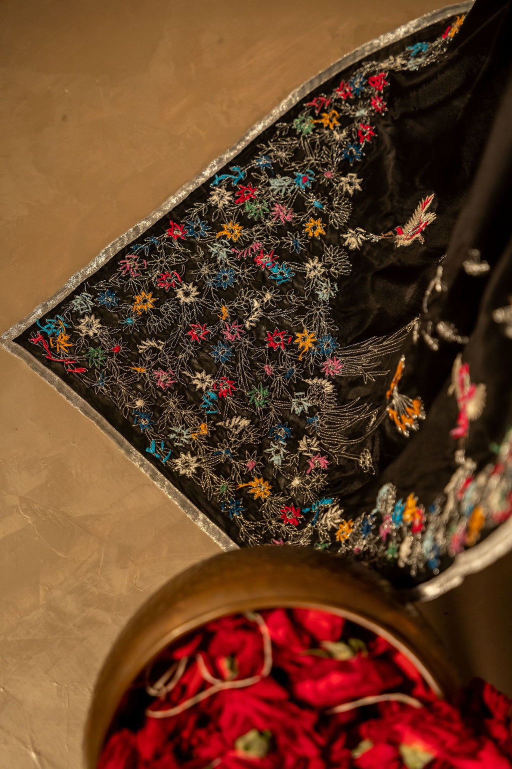 Black Dhanak Detail View - Luxury Pakistani Shawl - shoppingkarado.com