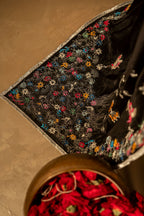 Black Dhanak Detail View - Luxury Pakistani Shawl - shoppingkarado.com