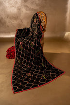 Black Kalamkaar - Shawl - Handcrafted Raw Silk Shawl by Vashah - Shopping Karado