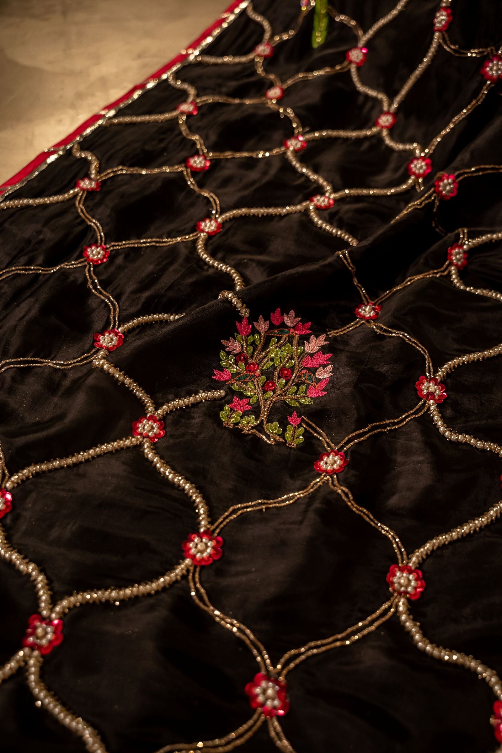 Black Kalamkaar - Shawl - Red Embroidered Luxury Shawl - Buy Online Pakistan