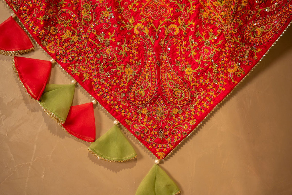 Vashah Pink Shehnai - Dupatta - Hand Embroidered Silk Shawl - Shopping Karado