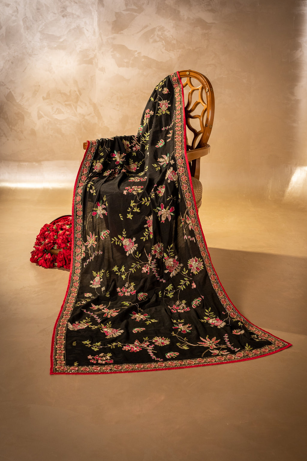Chintz Noir Detail View - Luxury Pakistani Shawl - shoppingkarado.com