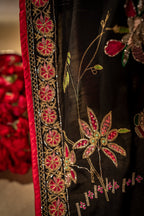 Chintz Noir - Handcrafted Raw Silk Shawl by Vashah - Shopping Karado