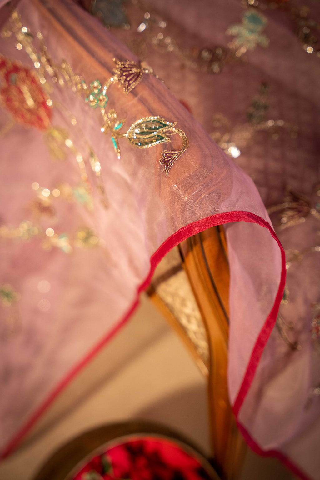 Vashah Shaam-e-Gul - Hand Embroidered Organza Shawl - Shopping Karado