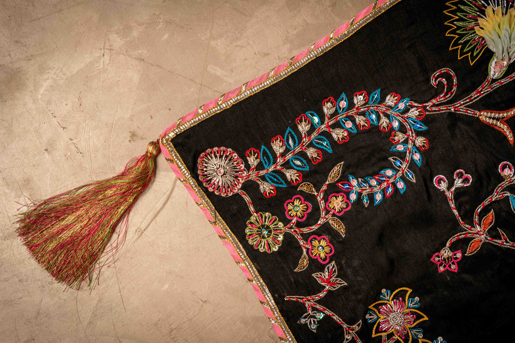 Midnight Chintz - Handcrafted Raw Silk Shawl by Vashah - Shopping Karado