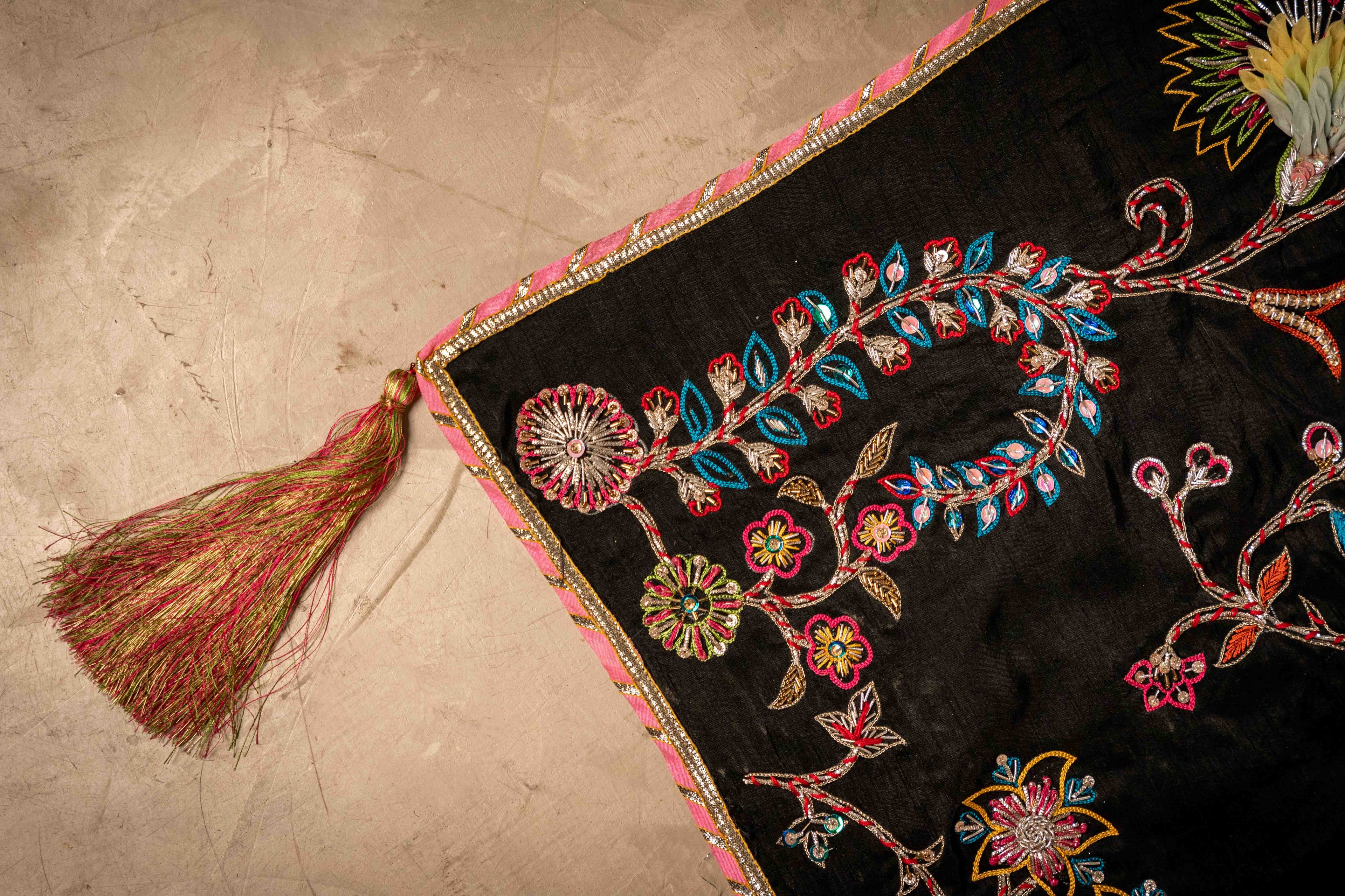 Midnight Chintz - Handcrafted Raw Silk Shawl by Vashah - Shopping Karado