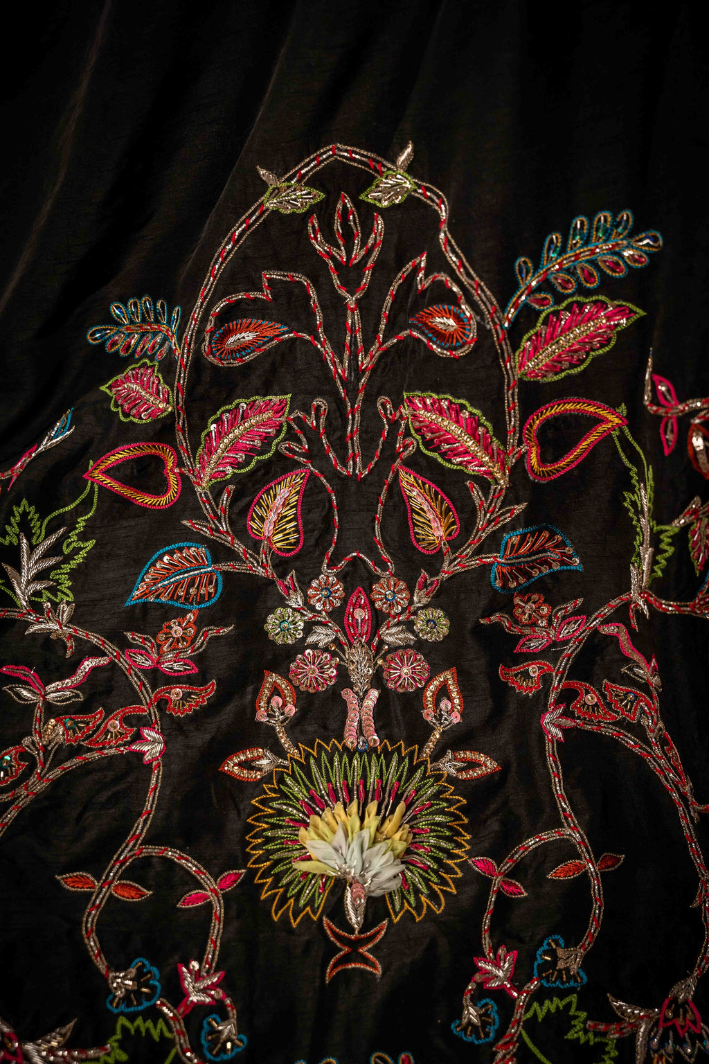 Midnight Chintz Detail View - Luxury Pakistani Shawl - shoppingkarado.com